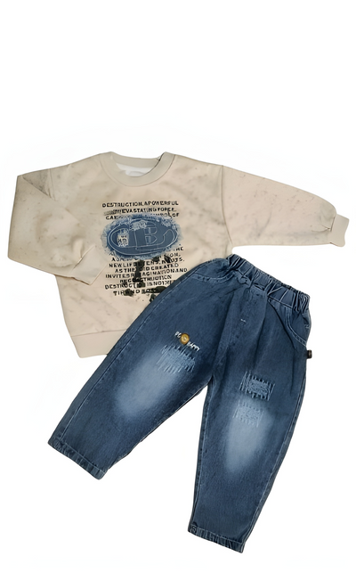 Premium Imported "Bold & Be Happy" Sweatshirt + Denim Jeans Set (2–6 Years)