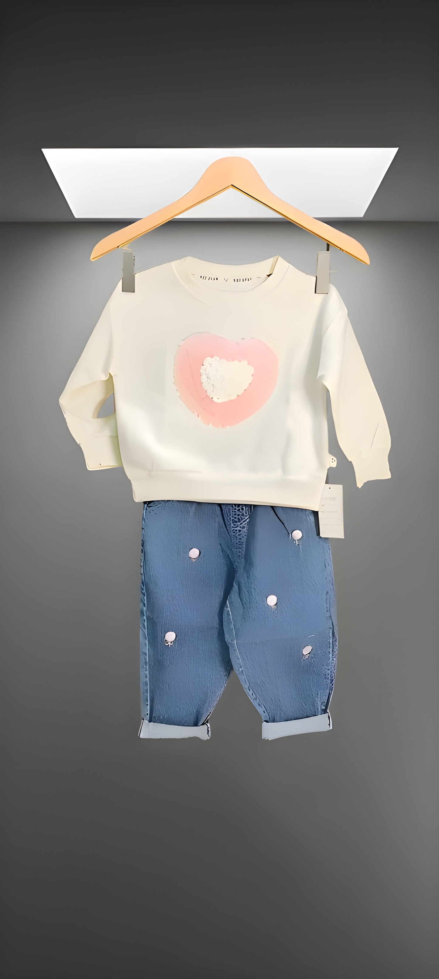 Premium Imported Baby Girl Soft White Sweatshirt with Cute Pink Heart