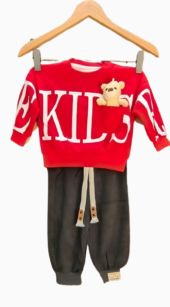 Premium Imported “KIDS” Sweatshirt & Jogger Set with Teddy Bear – Age 2–6 Years Make your child shine in this playful