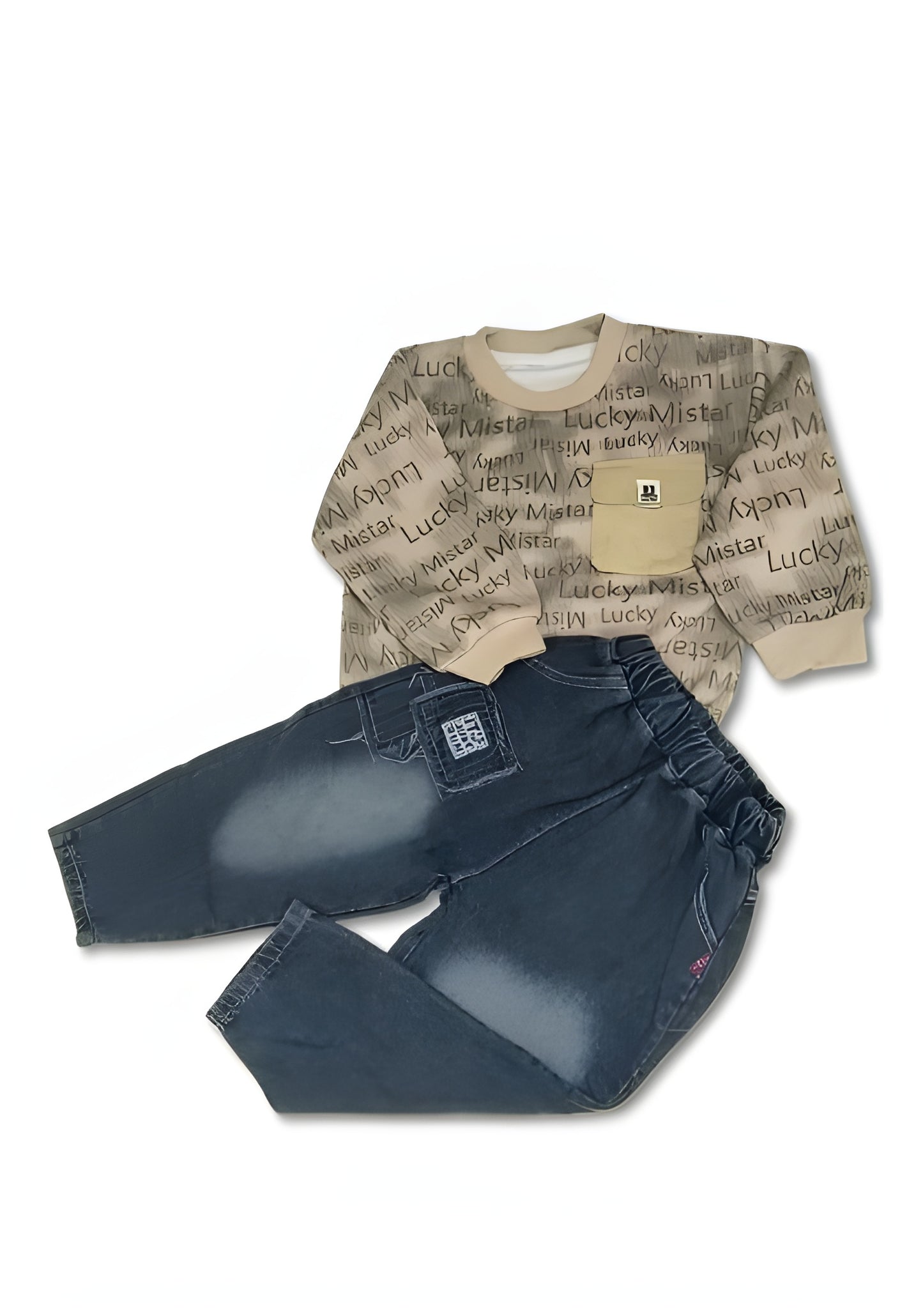 Premium Imported "Lucky Mistar" Sweatshirt & Denim Jeans Set (2–6 Years)