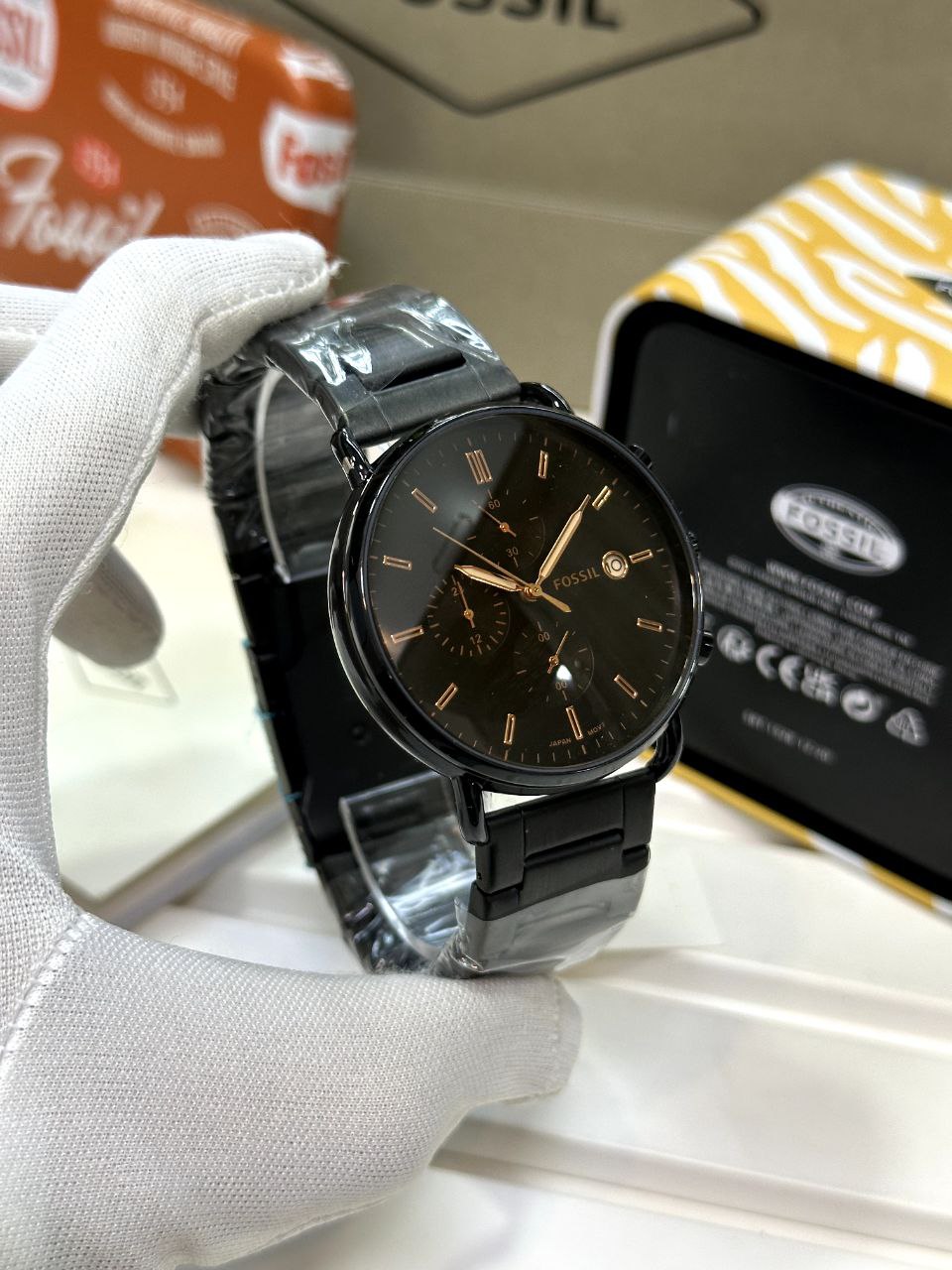 Fossil Commuter White Satin Chronograph Collection