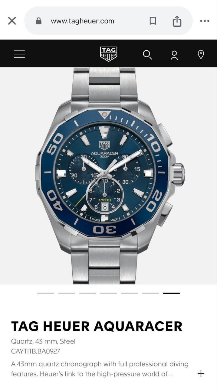 Its bold Black dial and striking design makes the TagHeuer Aquaracer a statement of sophistication