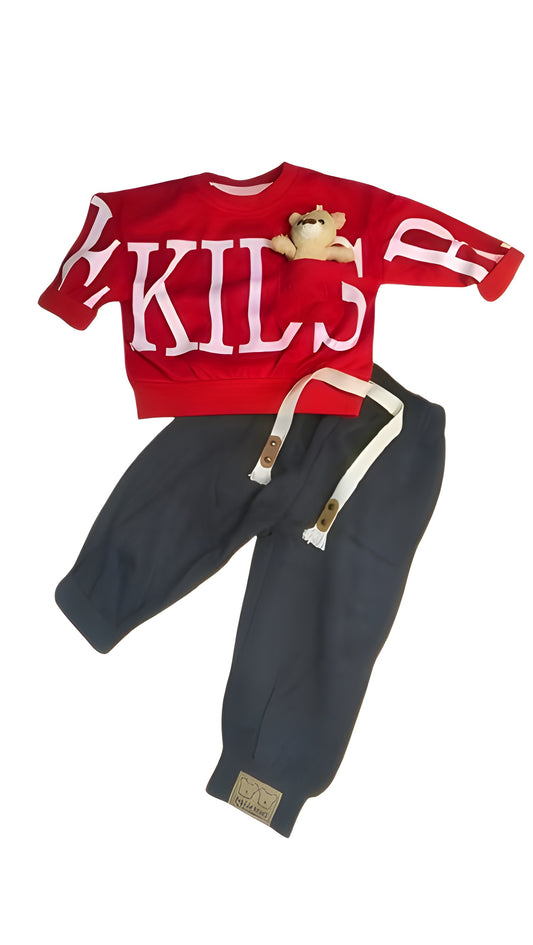 Premium Imported “KIDS” Sweatshirt & Jogger Set with Teddy Bear – Age 2–6 Years Make your child shine in this playful