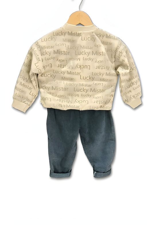 Premium Imported "Lucky Mistar" Sweatshirt & Denim Jeans Set (2–6 Years)