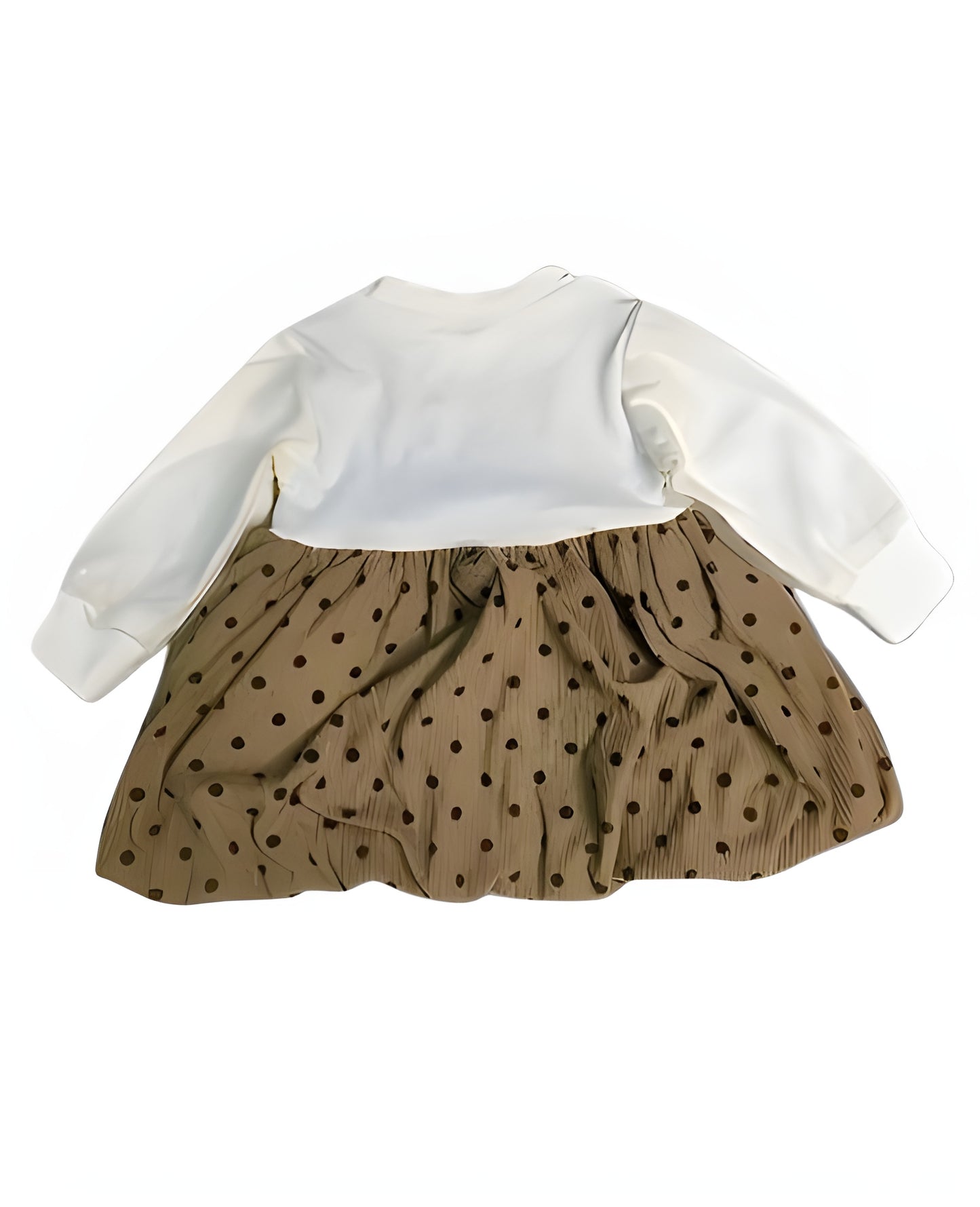 Premium Imported Beige Polka Dot Frock with Inner Top & Mini Bag (1–4 Years) Stylish comfort with adorable flair – perfect for all seasons!