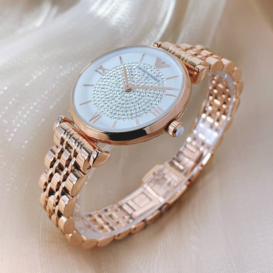 Beautiful Emporio Armani with its All New Diamond Studded Mother of Pearl Dial