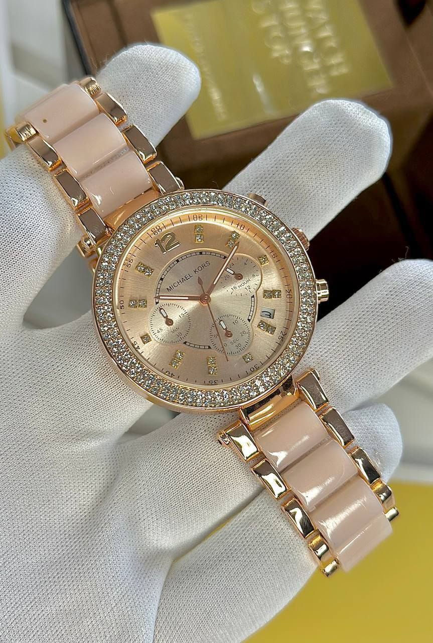 Michael Kors Luxury White & Gold Stylish Girls Watch