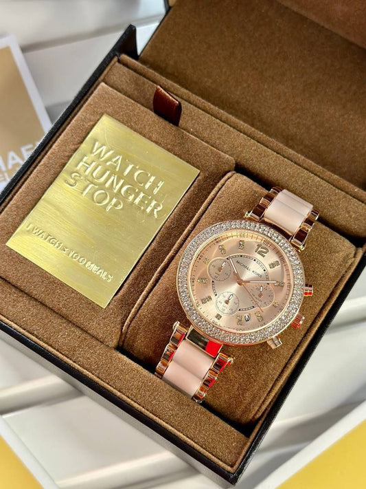 Michael Kors Luxury White & Gold Stylish Girls Watch