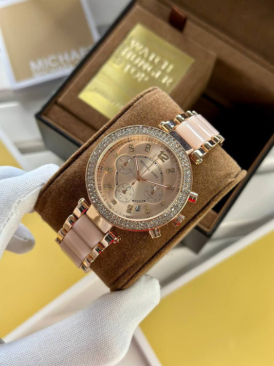 Michael Kors Luxury White & Gold Stylish Girls Watch